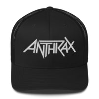 Merch Moment - Anthrax - White on Black Trucker HD Embroidered Hat -