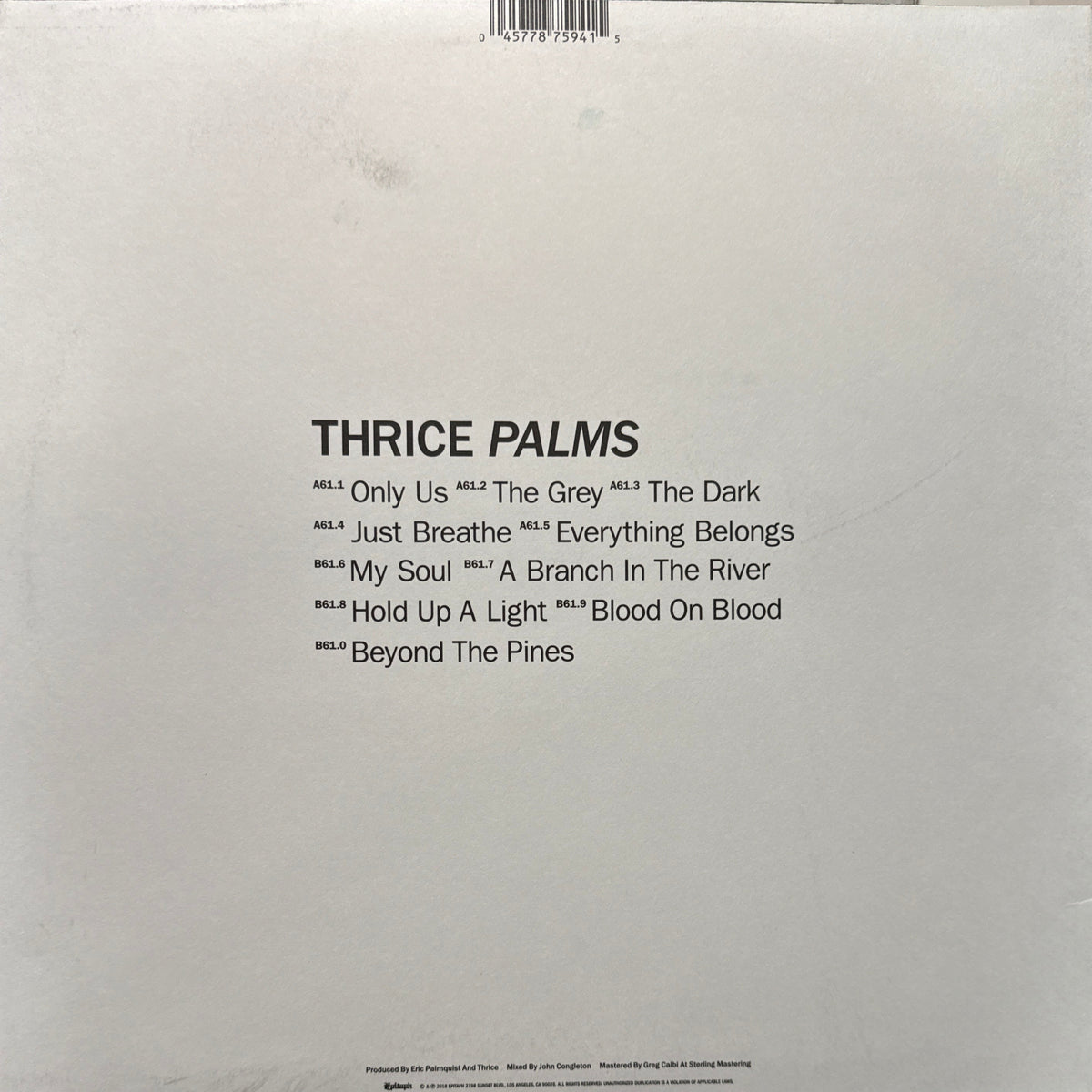 Thrice- Palms - signed record