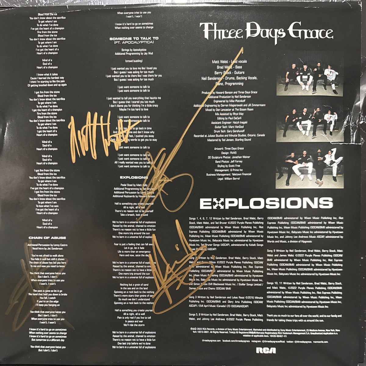 Three Days Grace ‎– Explosions - signed insert