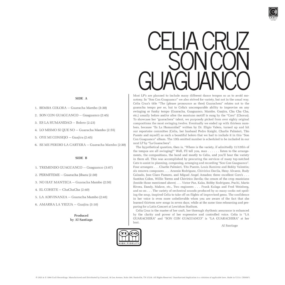 Celia Cruz - Son Con Guaguanco (180 Gram Vinyl) - Vinyl