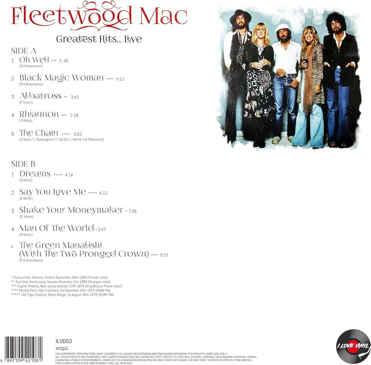 Fleetwood Mac - Greatest Hits... Live: The Record Plant 1974 [Import] - Vinyl