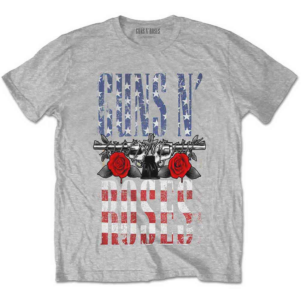 Guns N' Roses - US Flag in Logo - T-Shirt Grey