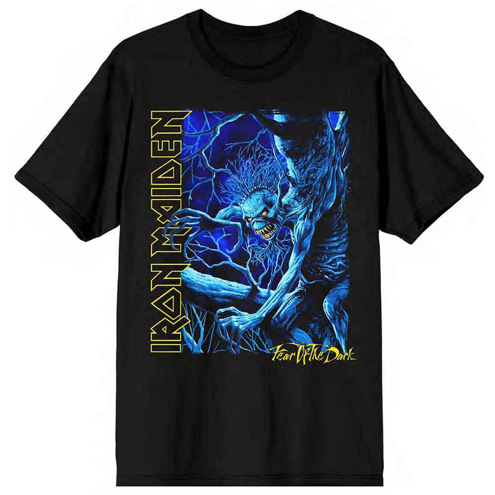 Iron Maiden - Fear of the Dark Blue Tone Eddie Vertical Logo - T-Shirt Black