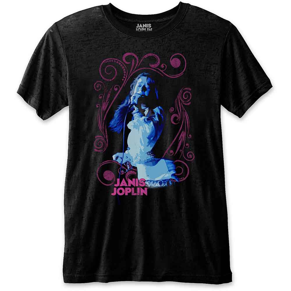 Janis Joplin - Floral Frame - T-Shirt Black