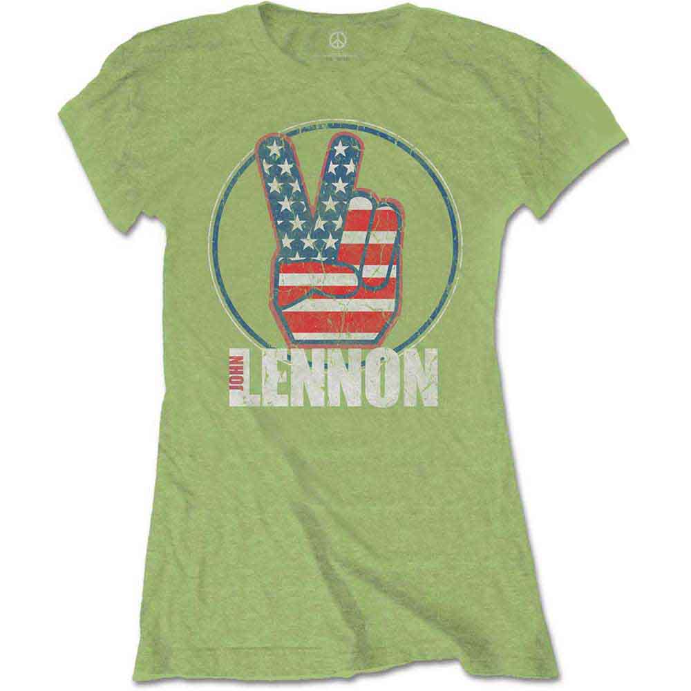 John Lennon - Peace Fingers US Flag - T-Shirt Green