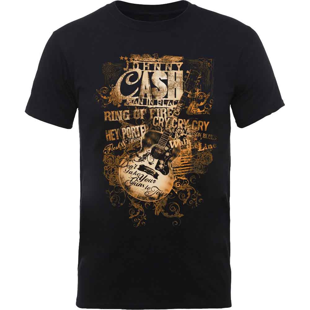 Johnny Cash - Guitar Song Titles - T-Shirt Black
