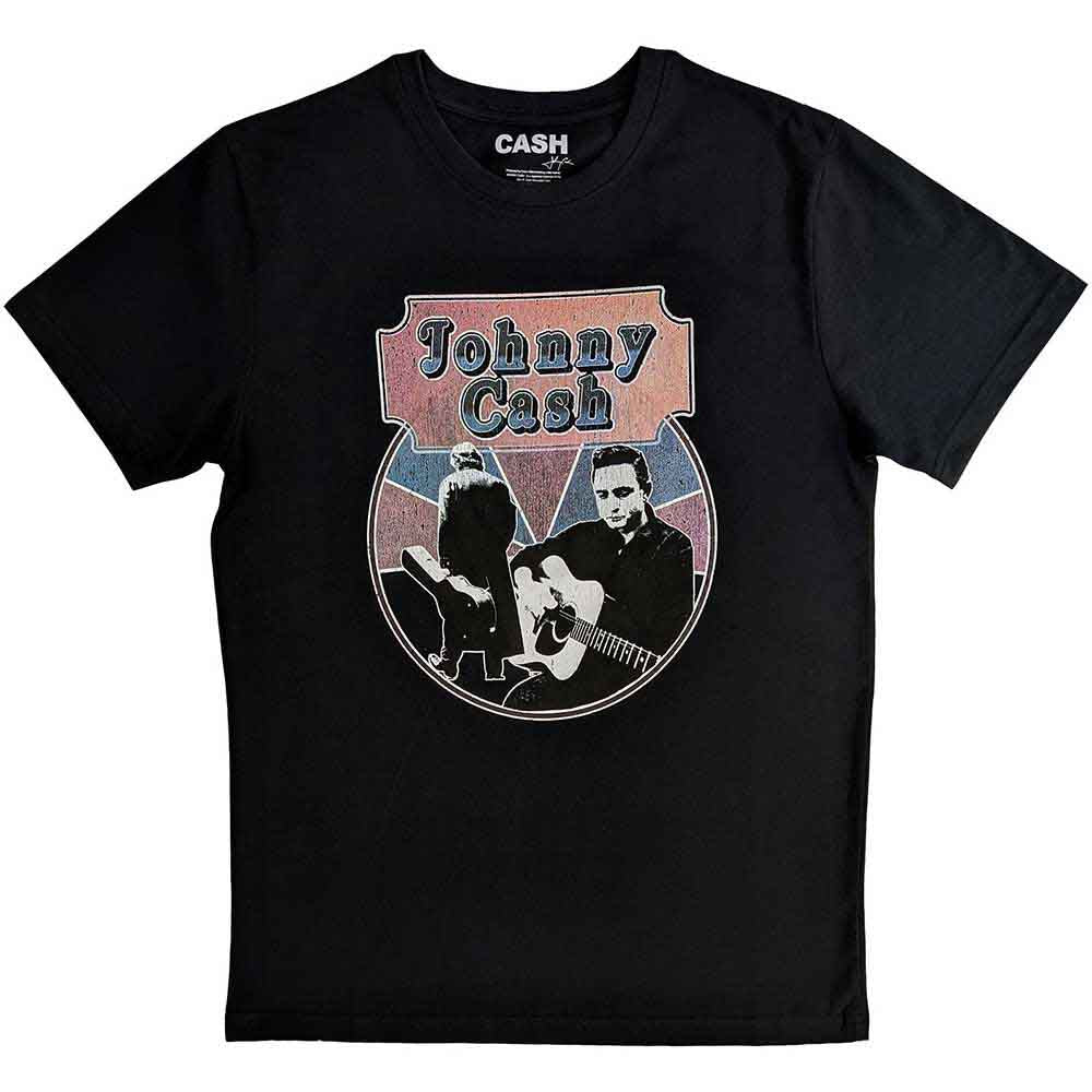 Johnny Cash - Walking Guitar & Front On - T-Shirt Black
