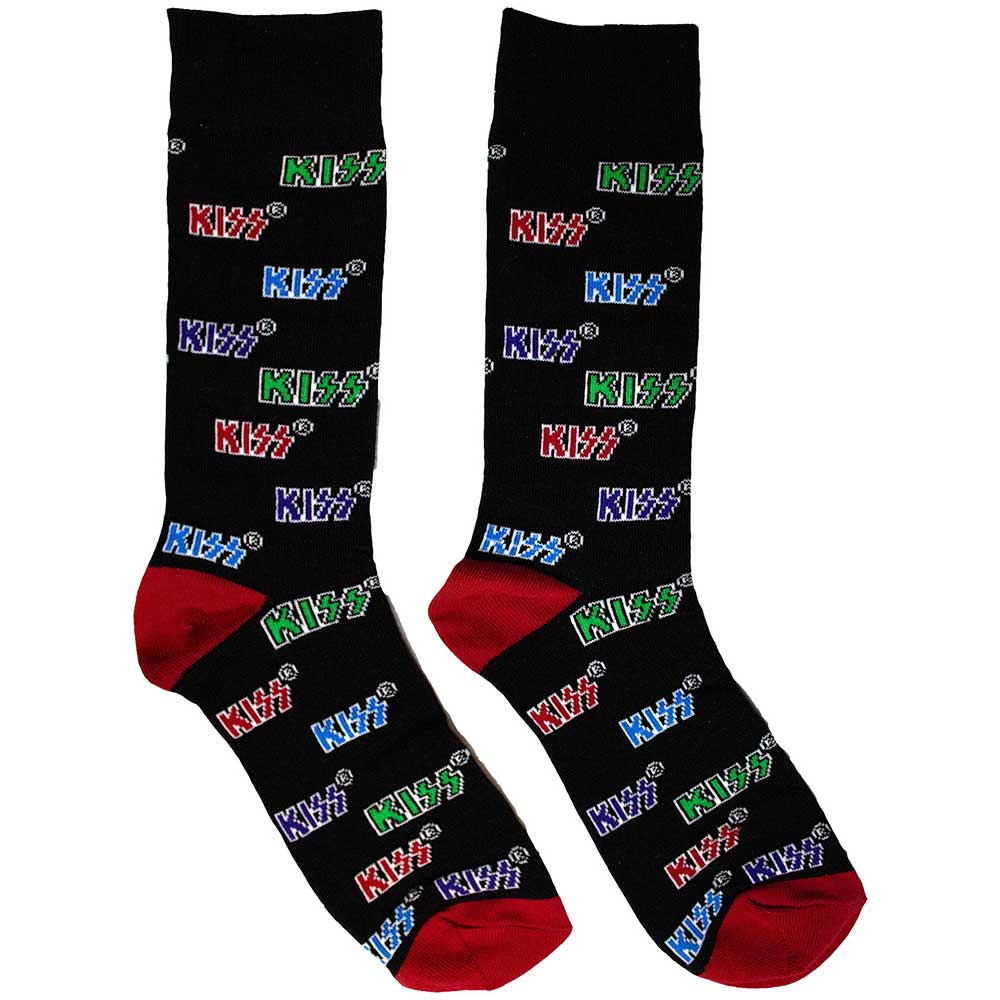 Kiss - Coloured Logos Pattern - Black