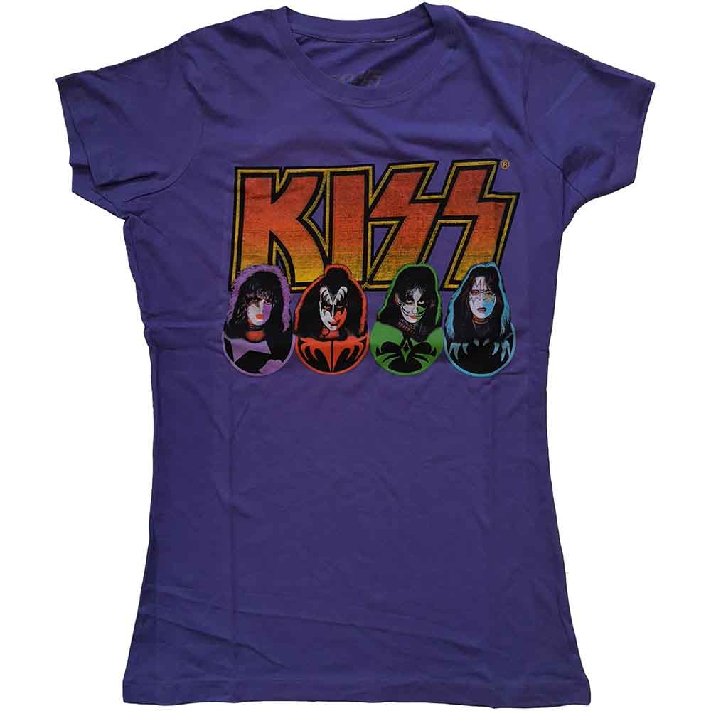Kiss - Logo, Faces & Icons - T-Shirt Purple