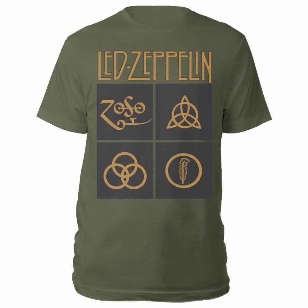 Led Zeppelin - Gold Symbols in Black Square - T-Shirt Green