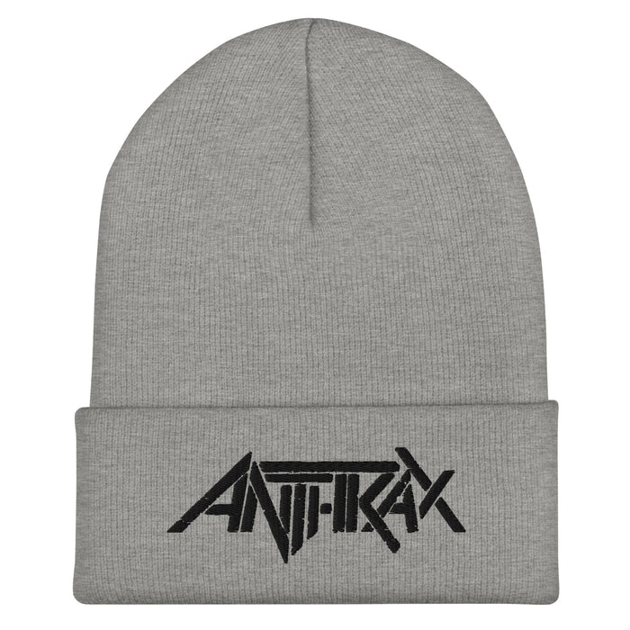 Merch Moment - Anthrax - Black on Grey Cuffed HD Embroidered Beanie -