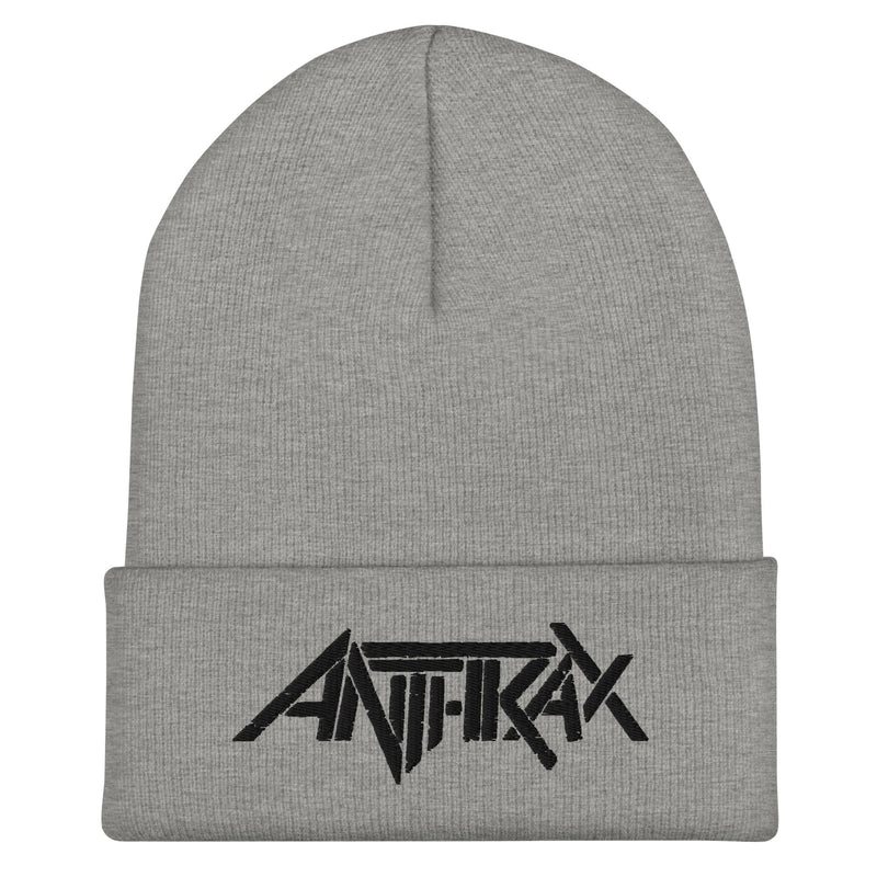 Merch Moment - Anthrax - Black on Grey Cuffed HD Embroidered Beanie -