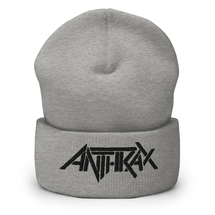 Merch Moment - Anthrax - Black on Grey Cuffed HD Embroidered Beanie -