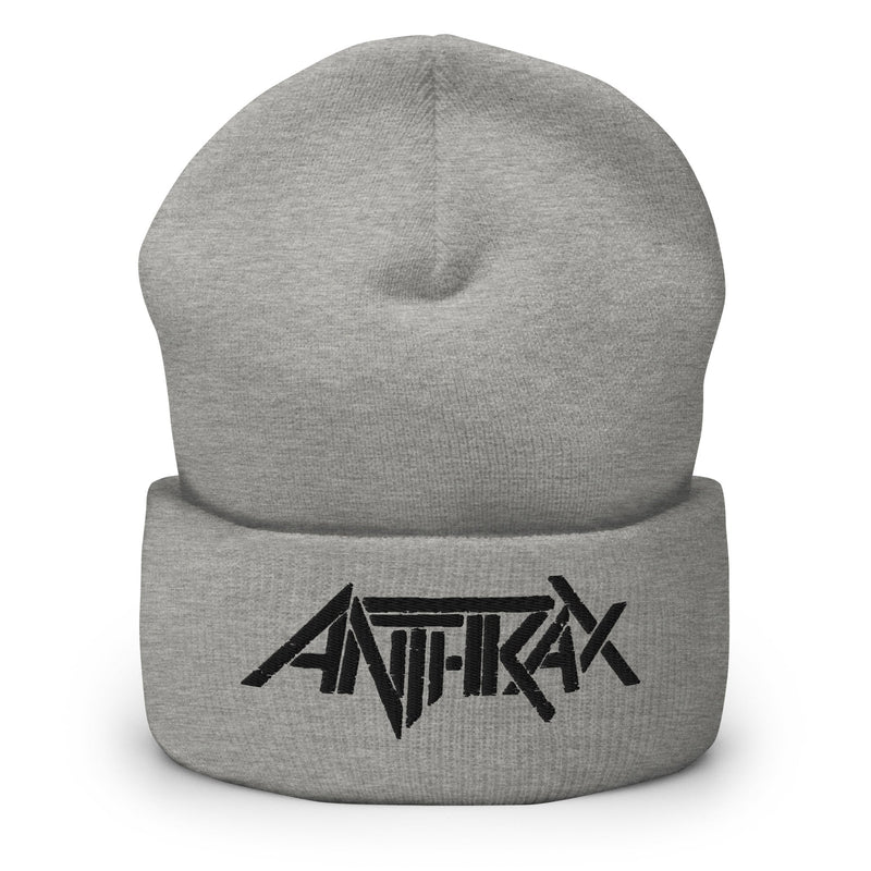 Merch Moment - Anthrax - Black on Grey Cuffed HD Embroidered Beanie -