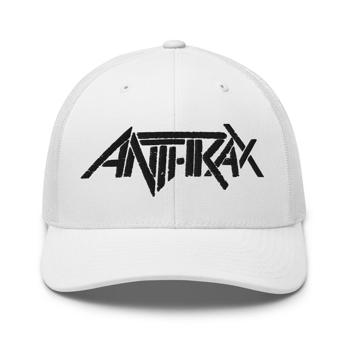 Merch Moment - Anthrax - Black on White Trucker HD Embroidered Hat -