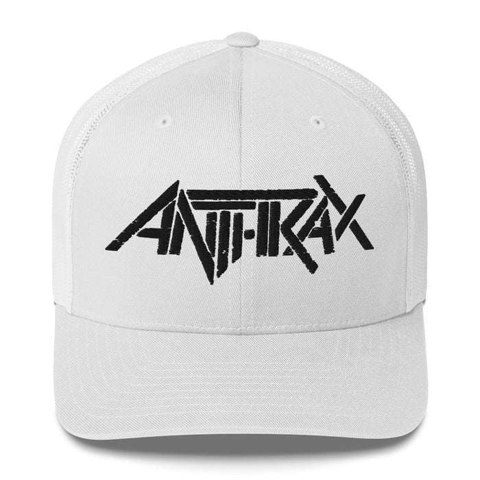 Merch Moment - Anthrax - Black on White Trucker HD Embroidered Hat -