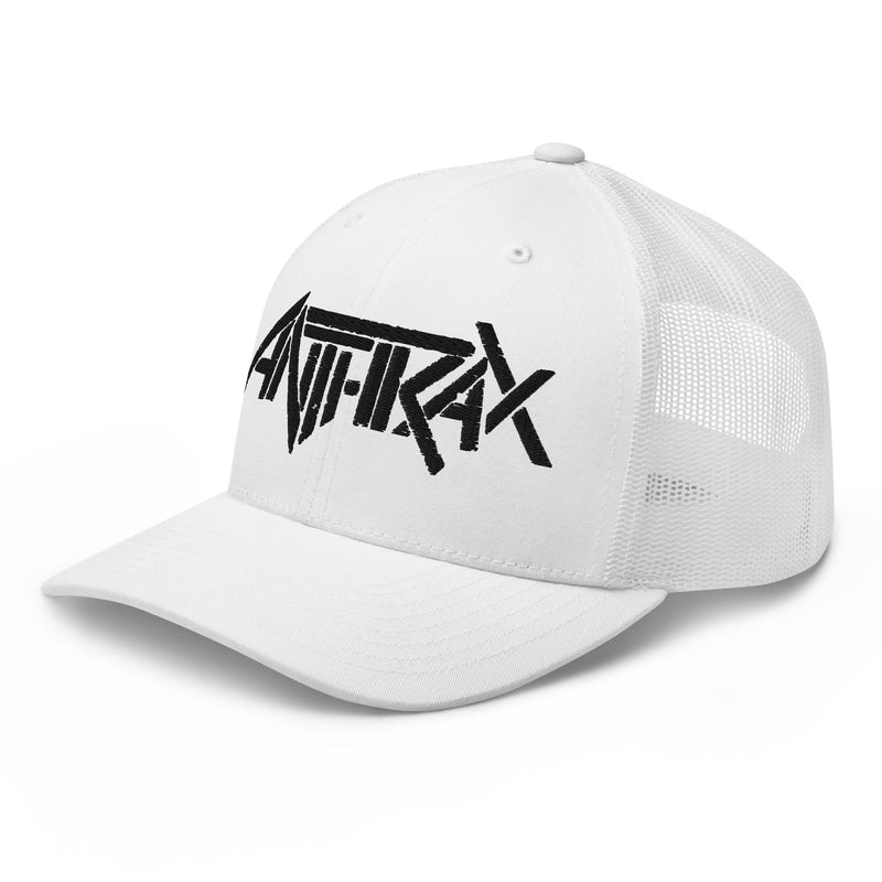 Merch Moment - Anthrax - Black on White Trucker HD Embroidered Hat -