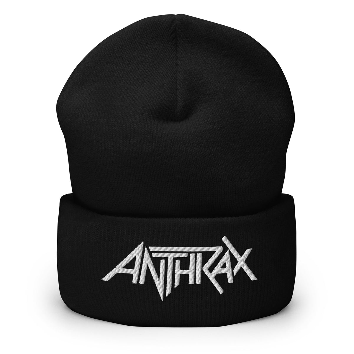 Merch Moment - Anthrax - White on Black Cuffed HD Embroidered Beanie -