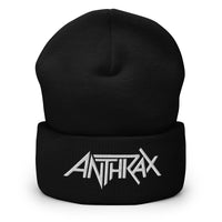 Merch Moment - Anthrax - White on Black Cuffed HD Embroidered Beanie -