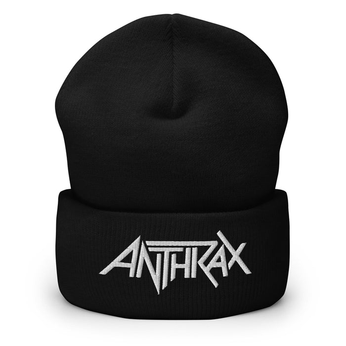 Merch Moment - Anthrax - White on Black Cuffed HD Embroidered Beanie -