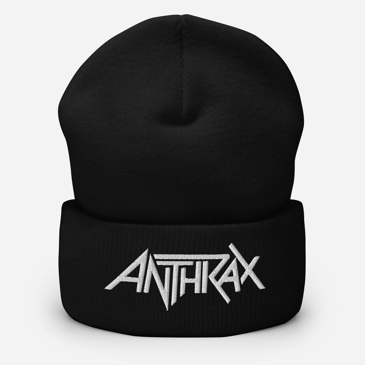 Merch Moment - Anthrax - White on Black Cuffed HD Embroidered Beanie -