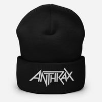 Merch Moment - Anthrax - White on Black Cuffed HD Embroidered Beanie -