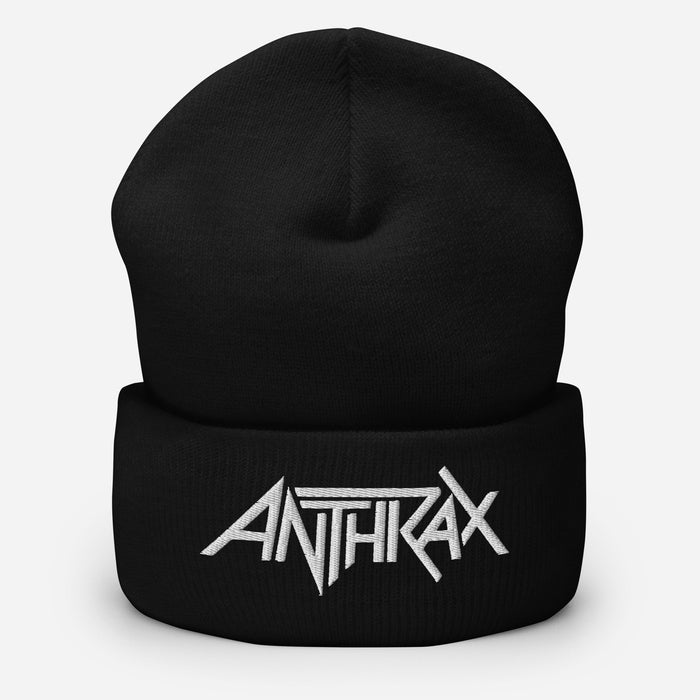 Merch Moment - Anthrax - White on Black Cuffed HD Embroidered Beanie -