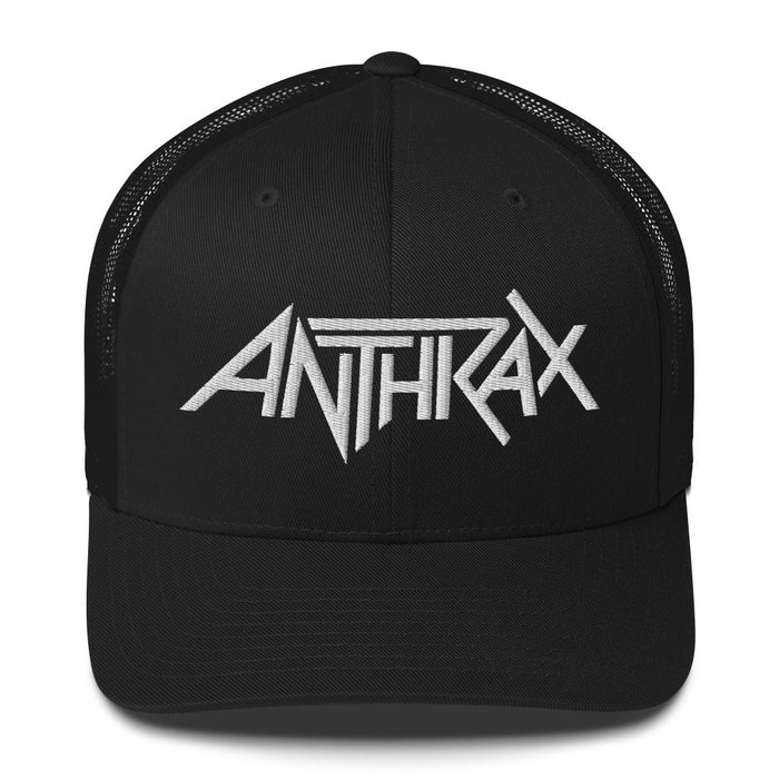 Merch Moment - Anthrax - White on Black Trucker HD Embroidered Hat -