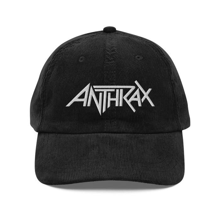 Merch Moment - Anthrax - White on Black Vintage Corduroy HD Embroidered Cap -