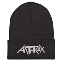Merch Moment - Anthrax - White on Dark Grey Cuffed HD Embroidered Beanie -