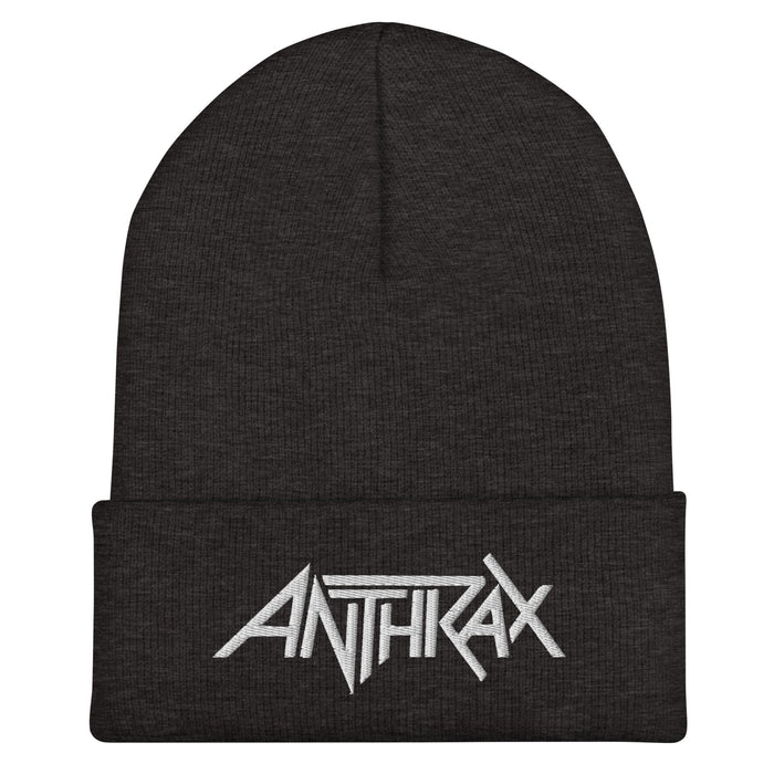 Merch Moment - Anthrax - White on Dark Grey Cuffed HD Embroidered Beanie -