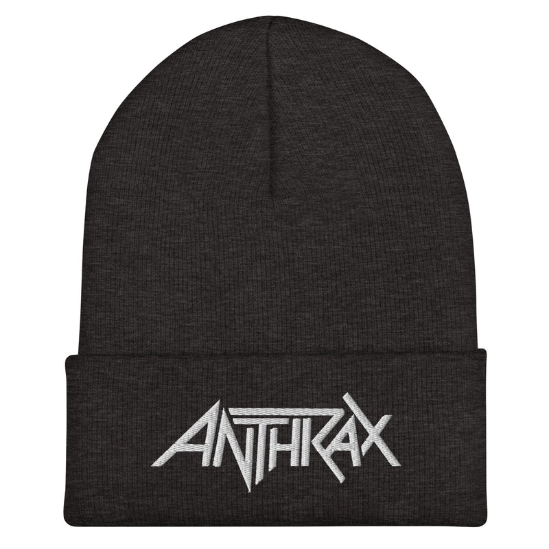 Merch Moment - Anthrax - White on Dark Grey Cuffed HD Embroidered Beanie -