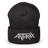 Merch Moment - Anthrax - White on Dark Grey Cuffed HD Embroidered Beanie -