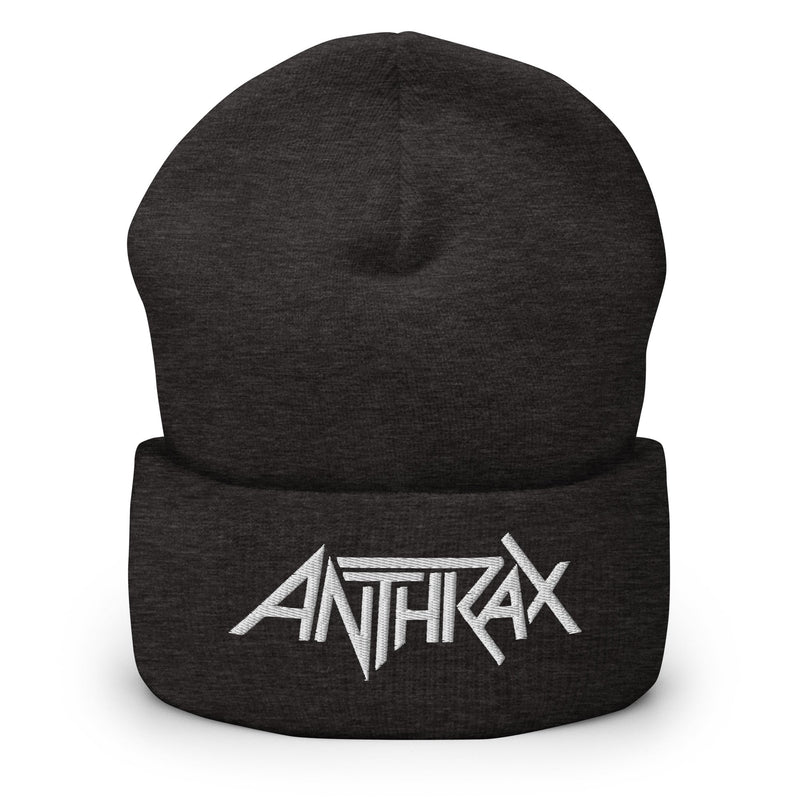 Merch Moment - Anthrax - White on Dark Grey Cuffed HD Embroidered Beanie -