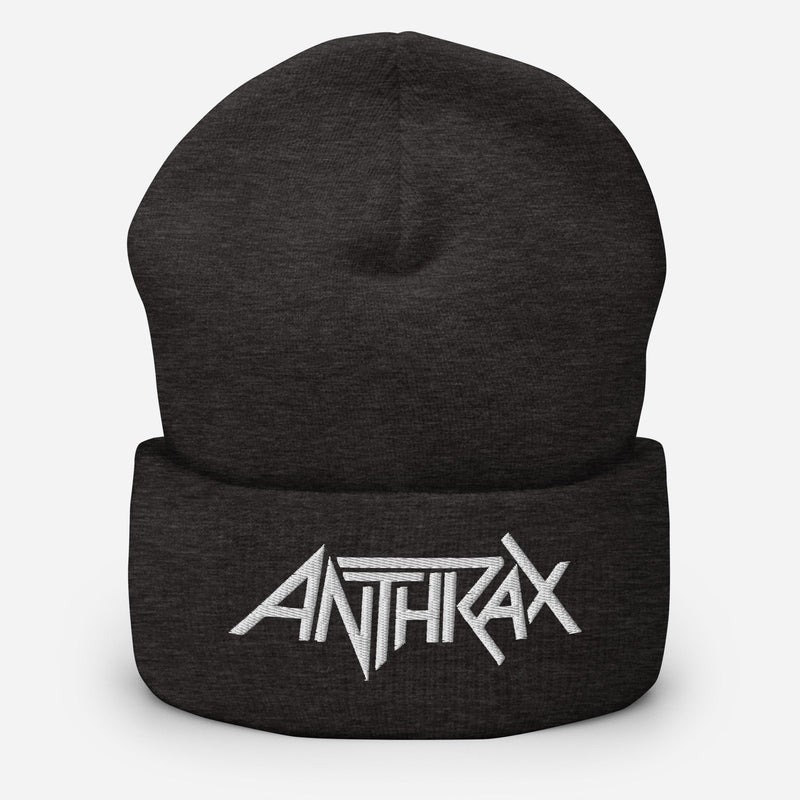 Merch Moment - Anthrax - White on Dark Grey Cuffed HD Embroidered Beanie -