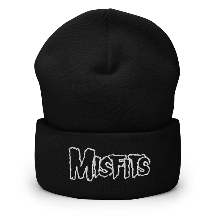 Merch Moment - Misfits - White on Black Cuffed HD Embroidered Beanie -