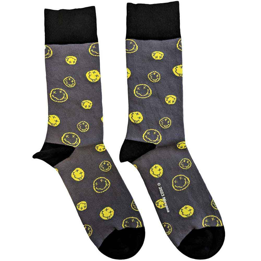 Nirvana - Mixed Happy Faces - Socks Grey
