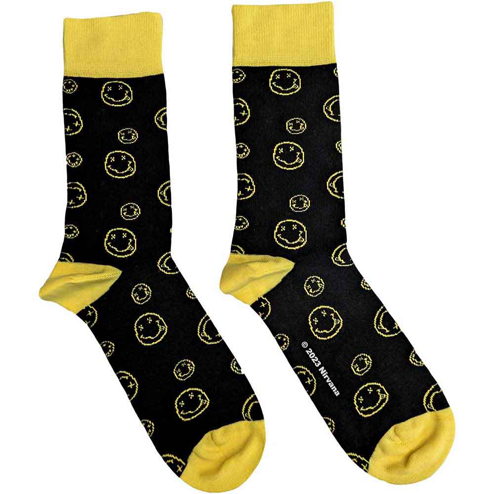 Nirvana - Outline Happy Faces - Socks Black