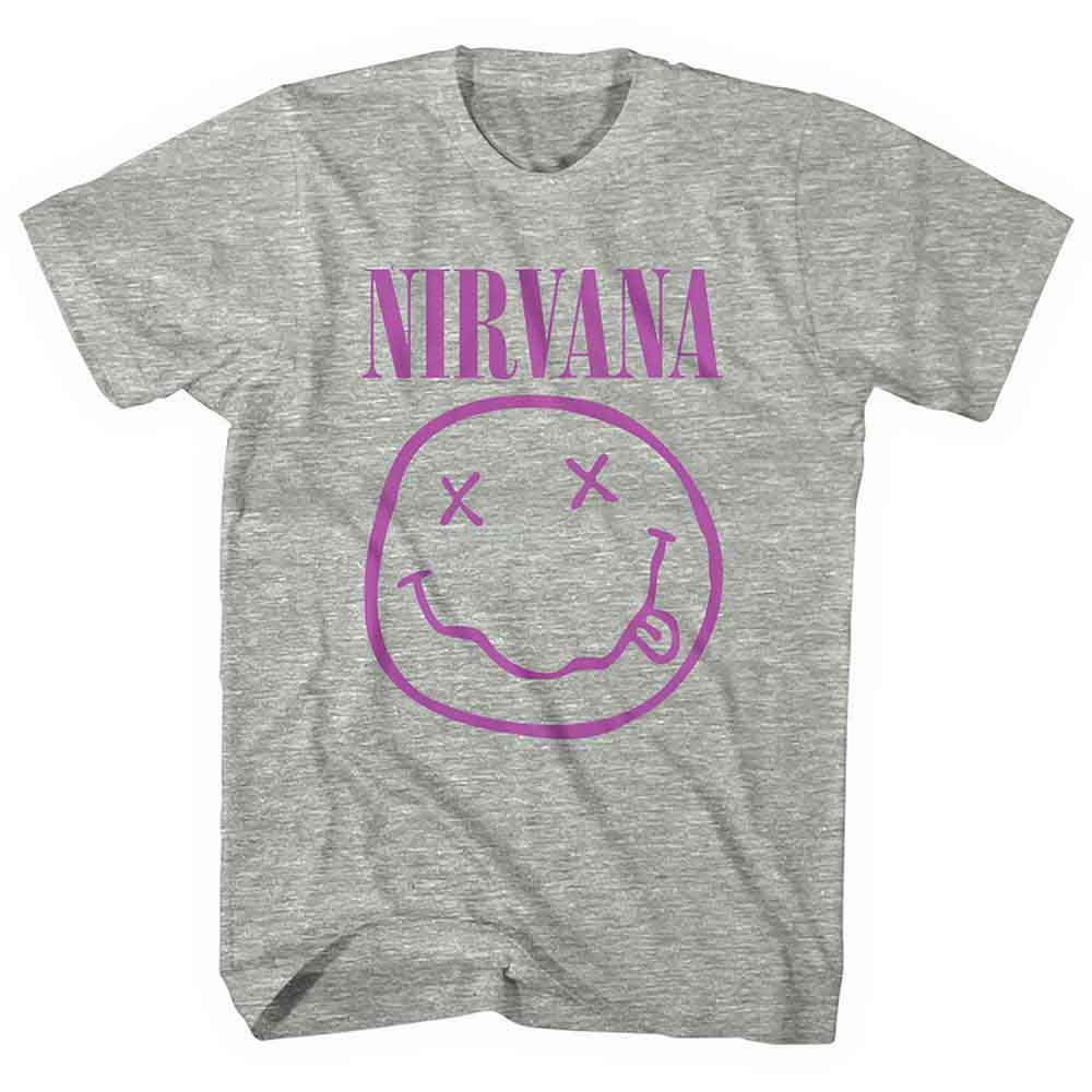 Nirvana - Purple Happy Face - T-Shirt Grey