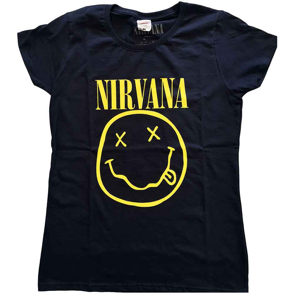 Nirvana - Yellow Happy Face - T-Shirt Blue