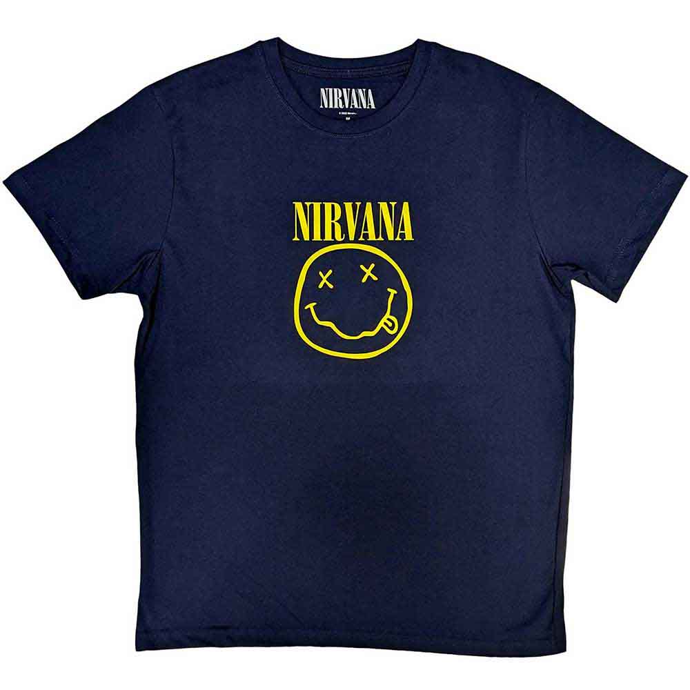 Nirvana - Yellow Happy Face - T-Shirt Blue