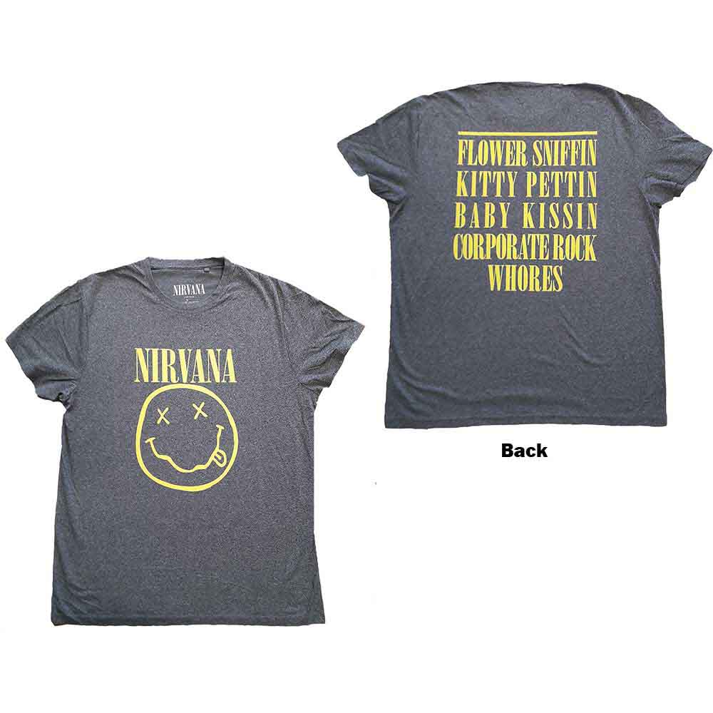 Nirvana - Yellow Happy Face - T-Shirt Grey