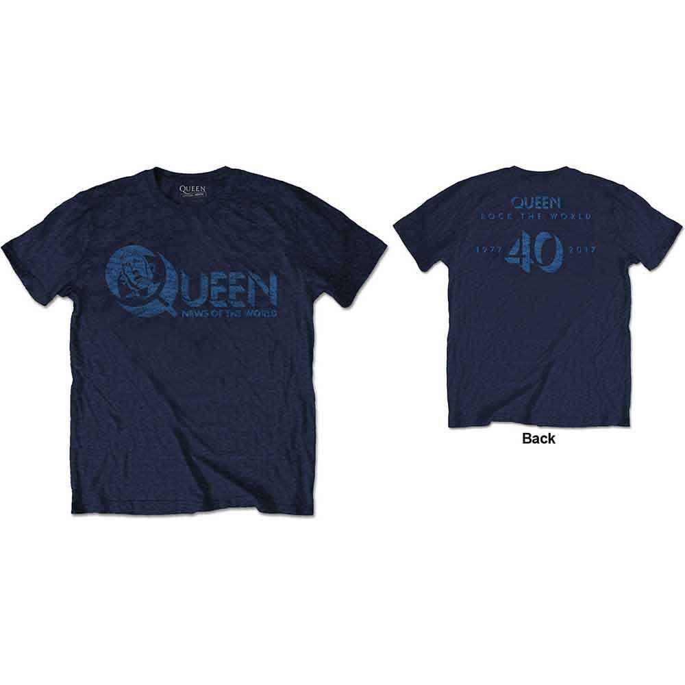 Queen - News of the World 40th Vintage Logo - T-Shirt Blue