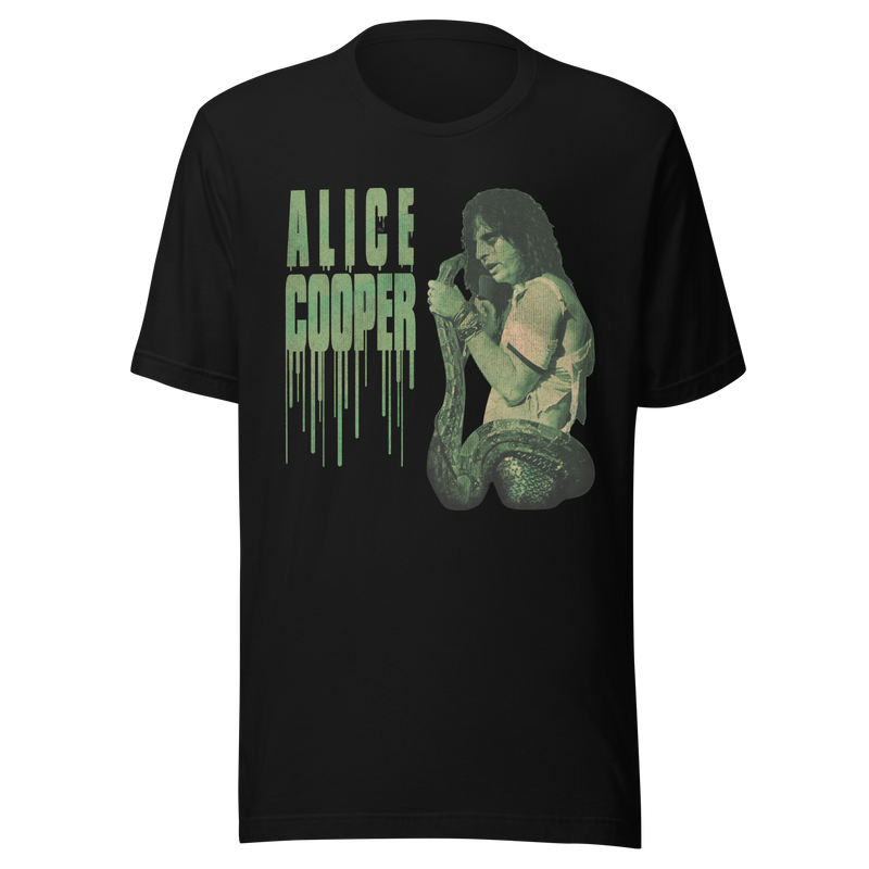 Stakes - Alice Cooper - Vintage 1986 Snake Drip Jumbo Print T-Shirt - Black