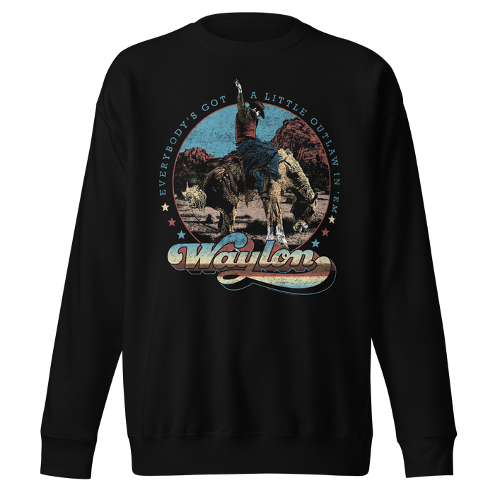 Stakes - Waylon Jennings A Little Outlaw in Em Sweatshirt - Black