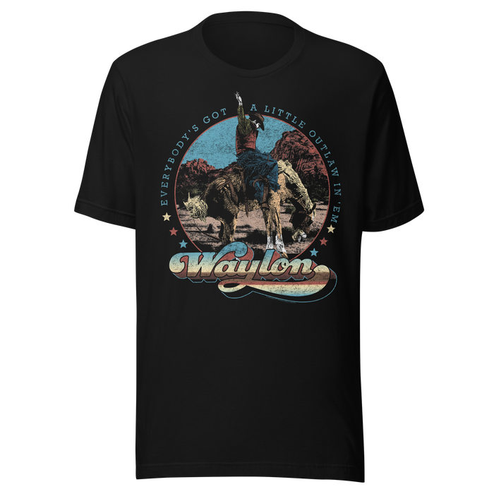 Stakes - Waylon Jennings A Little Outlaw in Em T-Shirt - Black