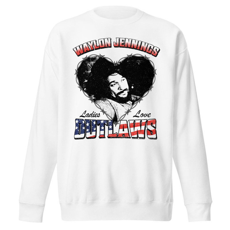 Stakes - Waylon Jennings Ladies Love Outlaws Sweatshirt - White