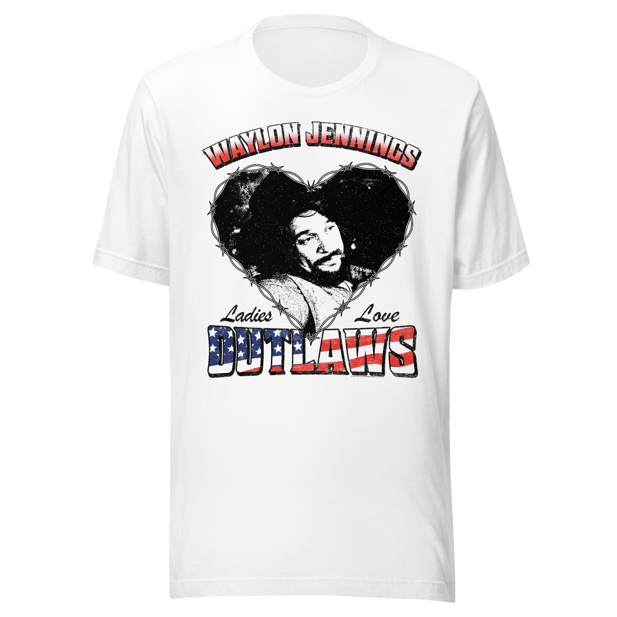 Stakes - Waylon Jennings Ladies Love Outlaws T-Shirt - White