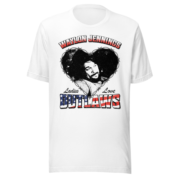 Stakes - Waylon Jennings Ladies Love Outlaws T-Shirt - White