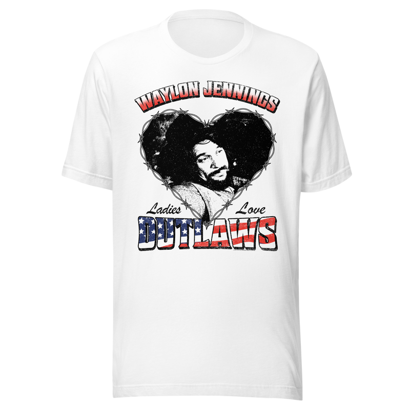 Stakes - Waylon Jennings Ladies Love Outlaws T-Shirt - White